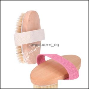 Bath Brushes Sponges Scrubbers Natural Bamboo Brush Pigs Bristles Wood Bath Body Brushes 2 Colors Hand Rope No Handle Bathroom Show Dhn1E