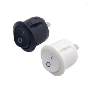 Anahtar 10pcs/lot AC 6A 10A 250V Kapalı Snap SPST Yuvarlak Tekne Rocker Black 2pin Güç Push Düğmesi Beyaz