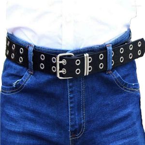 Belts 2022 Pants Waist Belt Double Metal Buckle Punk Hip-hop Trendy Women Ladies Fashion Black PU Leather Waistband Jeans