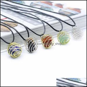 Colares de pingentes fios de cobre embrulhado em pedra de bola quartzo opala colar de couro para homens jóias de moda dhiu2