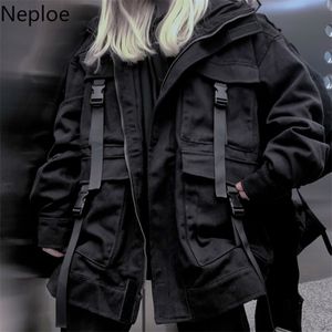 Женские куртки Neploe Корейская уличная одежда Harajuku Черная джинсовая куртка Негабаритные карманы женские джинсы куртки свободно