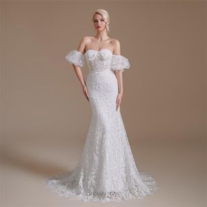 Mermaid Wedding dress Simple Tube Top Dress Design White Long Sweet Lace Party Bridal Dress YS00067