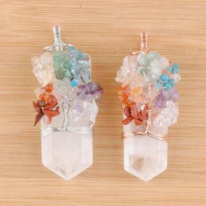 Pendentif Colliers Pierre Naturelle 7 Chakra Arbre De Vie Cristal Bijoux Pour Femmes Hommes Rose Or Argent Fil Wrap Épée En Gros 2 Pcs QBN492