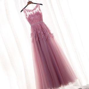 pink beaded Evening Dresses 2023 Appliques Long lace Prom Gowns muslim even dress