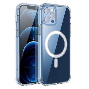 Transparenta magnetiska fall st￶der Magsafing tr￥dl￶s laddningsk￥pa akrylsock f￶r iPhone 14 13 12 11 Pro Max XR XS X 8 7 Plus Samsung S22 Ultra med OPP Bag