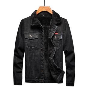 Siyah Denim Ceket Kürk toptan satış-Erkek Ceketler Kış Sıcak Siyah Denim Ceket Polar Kıkırdak rüzgarlık Kürk Yaka Kovboy Moda Pamuk Jean Outerwear Coats3258