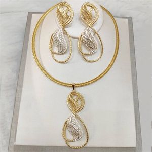 Andra smyckesuppsättningar Dubai Gold Plated Set för kvinnor nummer 8 Formhalsband hängande hängande dingle örhänge bröllopsfest årsdag 220831