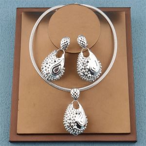 Andra smyckesuppsättningar Trend African Set for Women Fashion Dubai Wedding Earrings Bridal Nigerian Design Sliver Plated Necklace 220831