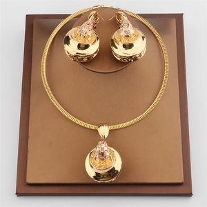 Andra smyckesuppsättningar Dubai Trend Gold Plate Necklace Earring Set For Women African France Wedding Party Jeweleriy Ethiopia Bridal GI 220831