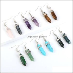 Charm Hexagonal Prism Rose Crystal Quartz Tiger Eye Opal Stone Charms Turquoises Earrings Amethysts Hanging Earring Fashion Women Jew Dhv10