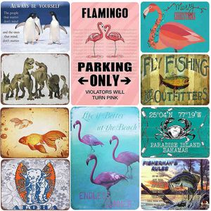 Metal Painting Retro Flamingo Metal Sign Vintage Tin Plate Painting Wall Decoration T220829