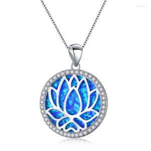 Collane con ciondolo Collana UFOORO in argento 925 blu opale colore dolce fiore di loto coppia gioielli per le donne amore regalo di Natale