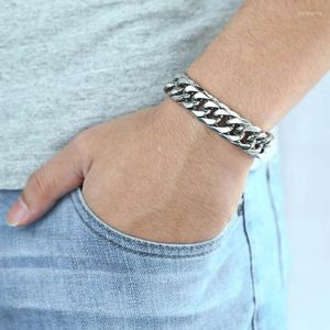 Link Bracelets Mens Bracelet 316L Stainless Steel 10 15mm Heavy Black Gold Silver Color Double Rombo Curb Cuban Chain Jewelry LHB289