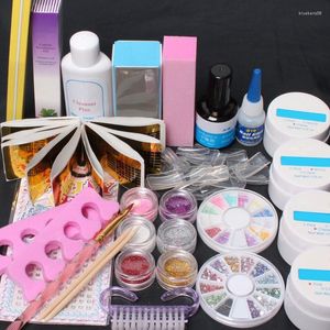 Nagelkonstpaket professionella falska tips akryl glitter pulver lim fil uv gel full kit 168 set