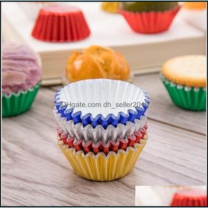 Cupcake alumínio -alumínio copo de papel suporte de papel de pvc assado cupcake resistente a calor bolo de bolo colorido de decoração de bandeja 16yt g2 gota entrega dhfey