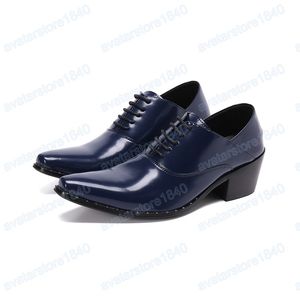 Scarpe oxford da uomo italiane fatte a mano Scarpe derby in vera pelle blu Scarpe formali stringate taglie forti Brogue da lavoro