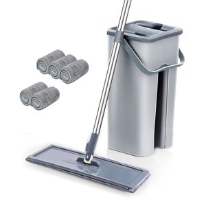 Bodenpuffer Teile Handfreier Squeeze Mop mit Eimer 360 rotierende flache Bodenwischer Haushaltsreinigungswerkzeug Mikrofaser-Wischpads Nass- oder Trockenverwendung 220901