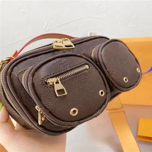 Multifunctional brown shoulder bag multi pocket coin purse shoulder strap key case classic print design neutral crossbody bag