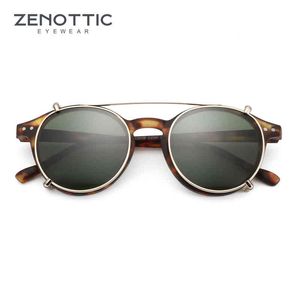 Occhiali da sole ZENOTTIC Retro Steampunk Round Clip On Occhiali da sole Uomo Donna Doppio strato rimovibile Polarizzata UV400 Lente 2022 Ombra con scatola T220831