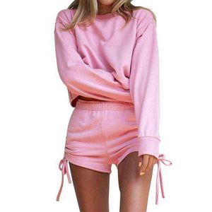 Women's Tracksuits Women Sweatsuit Sets Tracksuit Long Sleeve Drawstring Shorts Pullover Two Pieces Casual Sports Suits 2 Piece Outfits Streetwear T220827 T220830
