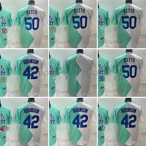 2022 Nuova maglia da baseball 42 Jackie Robinson 50 Mookie Betts 7 Julio Urias Blank Blu e Maglie cucite a mezzo colore blu e bianco Maglie cucite Magni S-xxxl