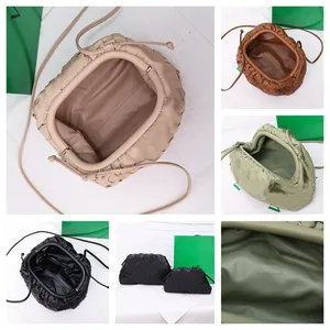 디자이너 십대 파우치 소프트 가죽 짠 여성 가방 가방 저녁 핸드백 여성 클라우드 가방 고급 패션 직조 지갑 핸드백 검은 녹색 작은 파우치 클러치 대형