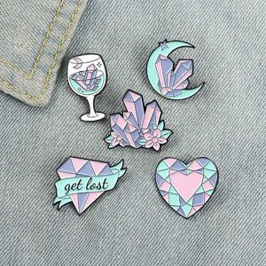 Broches florestas roxo rosa cristal pin pino de broche vidro vidro de vidro de lua jóias de joias de bruxa roupas de atacado crachado