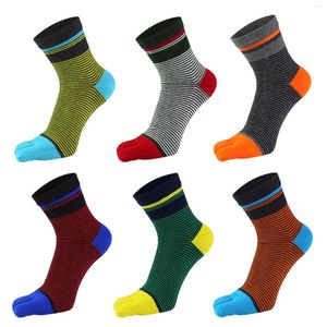 Herrensocken Männer Fünf Finger Baumwolle Mittelrohr Sommer Sport Zehensocke Atmungsaktiv Bunt gestreift Herren Crew mit Zehen EU 39-44