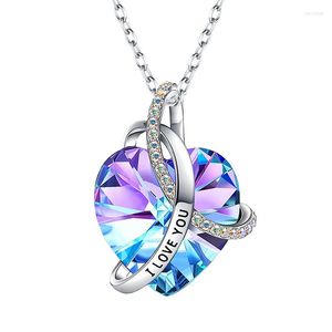Chains I Love You Heart Crystail Zircon Glass Shining Charm Necklace For Wife Girlfriend Birthday Christmas Gift Jewelry