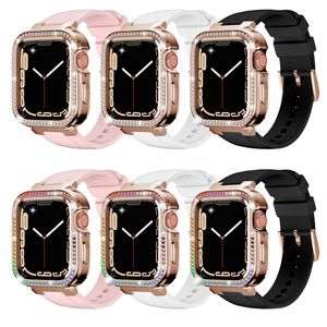 Soft TPU Smart Strap Case de protección de diamante de acero inoxidable para las bandas de Apple Watch Serie 4/5/6/7/SE Accesivos de reemplazo