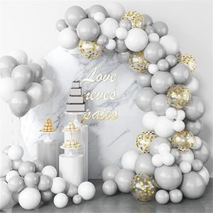 Decorazioni per feste Palloncini grigi Ghirlanda Arco Set Coriandoli oro bianco opaco Matrimonio Compleanno Fidanzamento nuziale Forniture per baby shower MJ0797