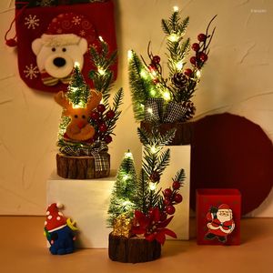 Decorazioni natalizie Luci notturne a LED Mini albero Ornamento da tavolo Natale Artigianato artificiale Regali Decorazione a batteria