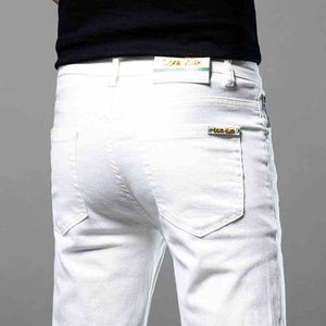 End High White Jeans Men's Slim Fit Pants Spring and Autumn Casual Summer Thin Small Straight Tube
