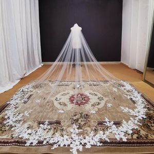 حجاب الزفاف Real Pos Long Lace يزين طرحة الزفاف الأبيض العاجي كاتدرائية طبقة واحدة 3.5 متر إكسسوارات العروس