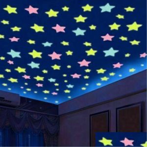 Adesivos de parede adesivos de parede 100 pcs 3d estrelas quarto quarto ber￧￡rio decora￧￣o de casa decora￧￣o de meninos meninas meninas luminosas homendustry dhssu