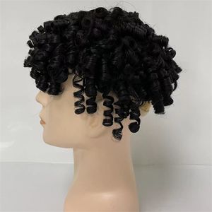 Brasiliano Virgin Human Hair Piece da 15 mm Curl Unità 1# Jet Black Colore 8x10 nodi iniettati PU toupee per uomini neri