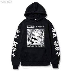 Moletons masculinos moletons my heróis academia anime capuz himiko toga bakugou impressão de molhos de moda de moda unissex roupas de streetwear pretas l220901