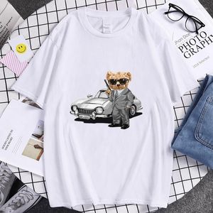 Erkek Tişörtler Erkek ve Kadın Ajan Ayı Komik Baskı Tişörtleri Yaz Kısa Kollu Sıradan Tees UNISEX HARAJUKU TASARIMI Üst Boy