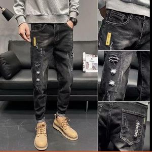 Jean masculin d￩chir￩ denim 2022 cor￩en Brand Street Street Strething Slim Adgment Casual Grey Long Teenagers Pantalon Pantalon