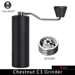 Manual Coffee مطاحن Timemore Store Chestnut C3 Manual Coffee Grinder Carty 25g Hand Told Steel Core Burr للمطبخ إرسال فرشاة التنظيف 220830