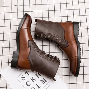 Shoes British Men Boots Dc50e Classic Pointed Toe Color Matching PU Ing Retro Lace Fashion Casual Outdoor Daily Ad086