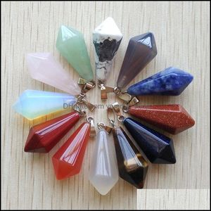 Charms Assorted Natural Stone Pillar Charms Chakra Hexagonal Pyramid Healing Reiki Point Pendants For Necklace Jewelry Making Drop De Dhblg