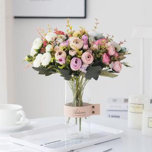 Flores decorativas coronas de t de seda vintage europeo flores rosas peque os brote brouitado casera de boda retro fiesta de flores falsas decoraci n de bricolaje Q2