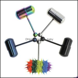 Dil halkaları 1pcs colorf koosh titreşimli titreşim dil çubuğu halka saplama kabuklu moda tünelleri gövde piercing mücevher jllcxw 65c3 damla dhplz