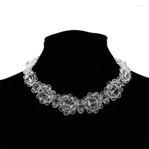 Ketten Bohemian Style handgefertigte Blumenform klarer Perlen Statement Chokerkragen Halsketten für Frauen Mode Halskette Schmuck Schmuck