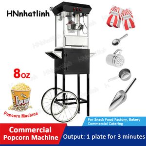 Equipamento de processamento de alimentos Cinema Cinema Comercial Grade El￩trica Pop Corn Maker Tempo Red Popcorn Popper 8 oz M￡quina de pipoca gr￡tis com carrinho preto