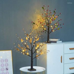 Night Lights 24 LED Red/Glod Fruit Table Lamp Battery Operated Copper Wire Tree Branch Warm White For Kids' Bedroom Indoor Decor