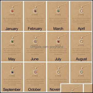 Pendanthalsband Birthstone Month Moon Star Pendent Halsband 12 m￥nader Luck Necklace med papperskort f￶r par Women Girls Gift C3 Dhogq