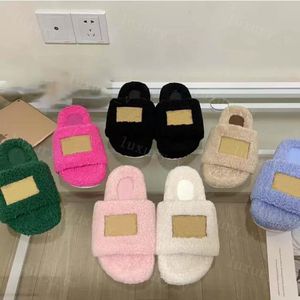 Designer chinelos femininos lã de lã outono sandals de pele de inverno