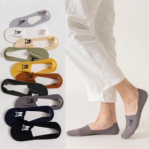 Men's Socks Men Summer Ice Silk Male Casual Solid Invisible No Show Cotton Bottom Silicone Anti-slip Low Cut Ankle Boat